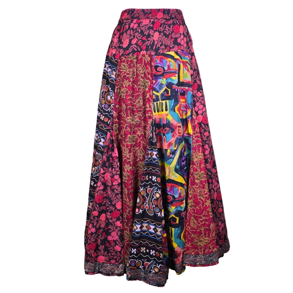 Colorful Patchwork Maxi Skirt SZ L Full Skirt Hippie Grunge Festival Whimsy Boho